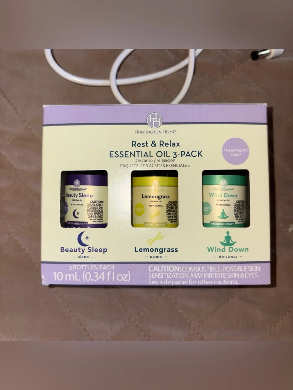 Huntington Home Wood Grain Essential Oil Diffuser New 3-Pack Essential Oils Set